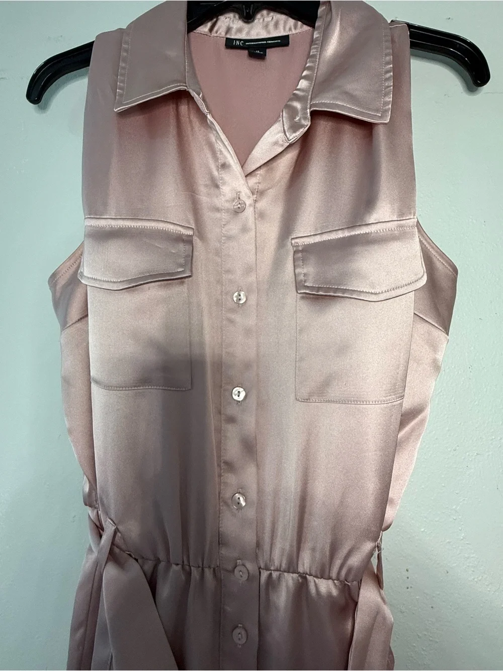 INC International Concepts Satin Sleeveless Utility Jumpsuit in Blush Pink